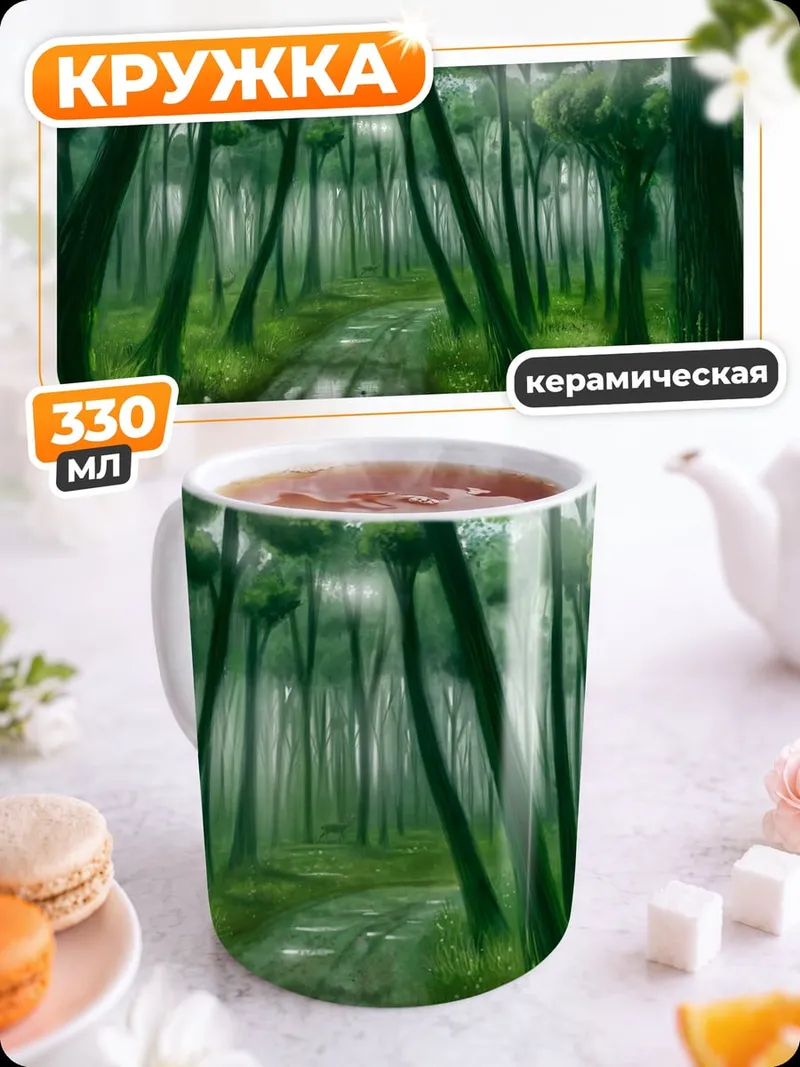 Кружка керамическая Туманный лес тропа