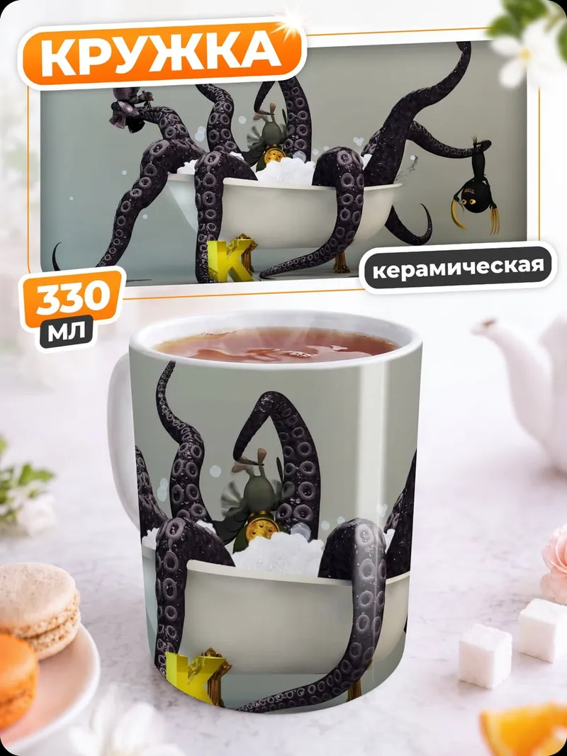 Кружка керамическая Кракен в ванной