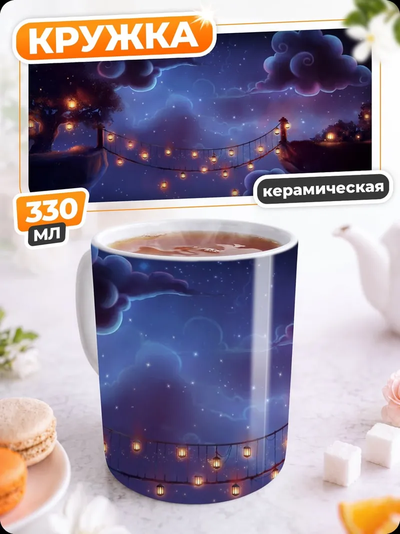 Кружка керамическая Сказочная ночь с гирляндами