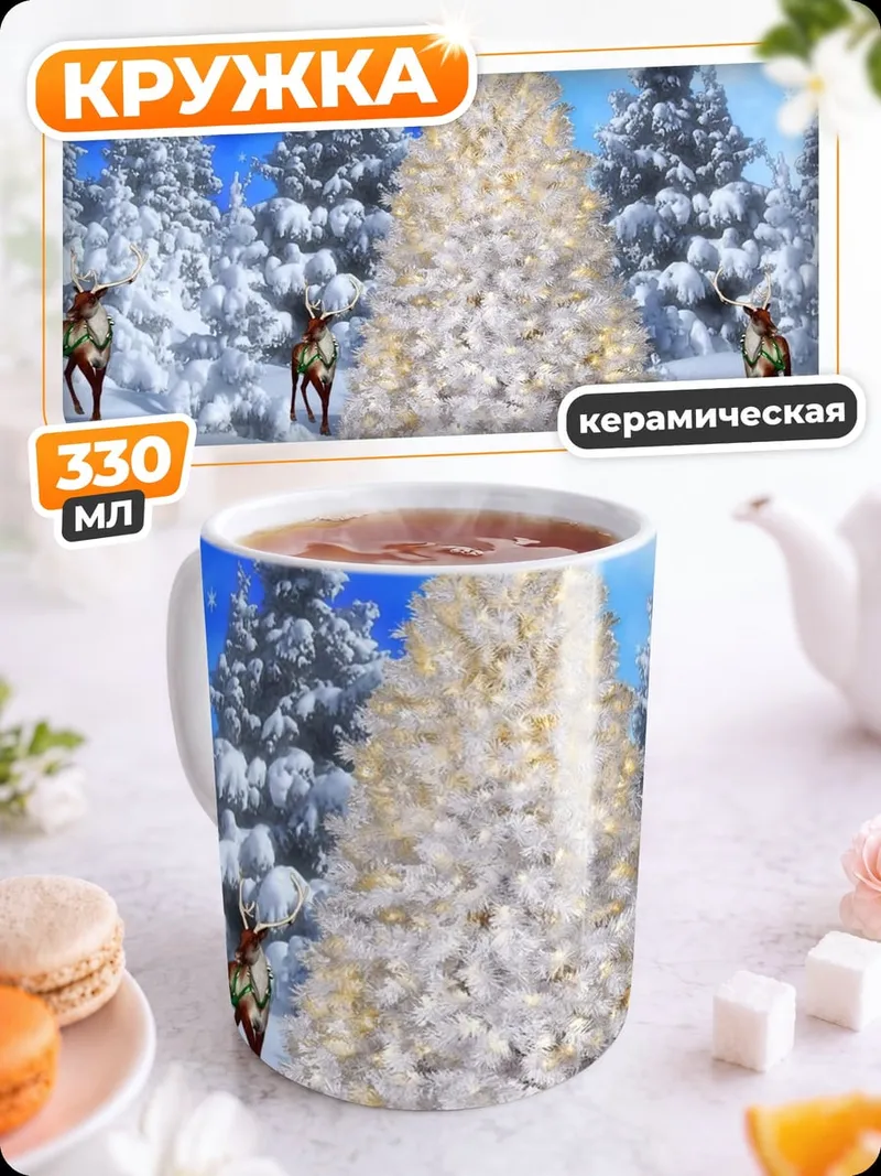 Кружка керамическая Зимний лес с елкой