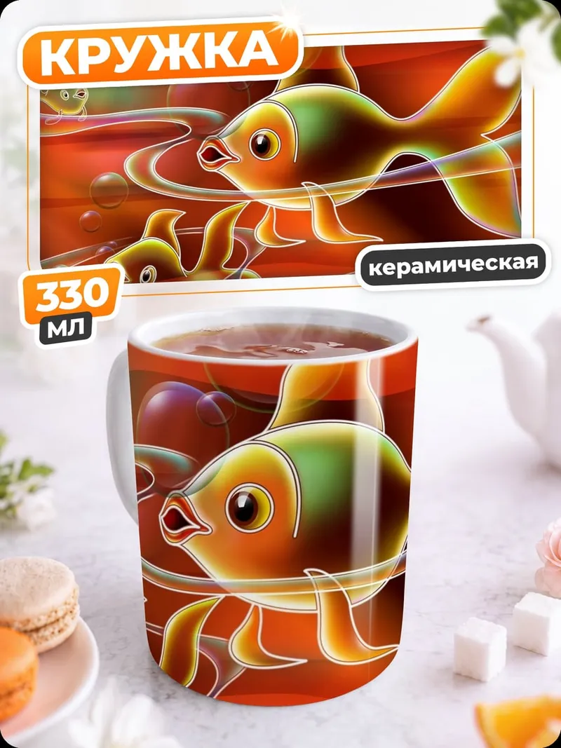 Кружка керамическая золотые рыбки плывут