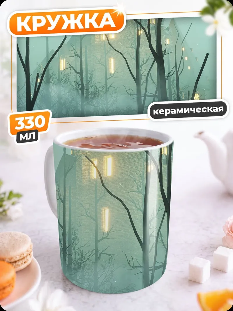 Кружка керамическая Заброшенный замок туман