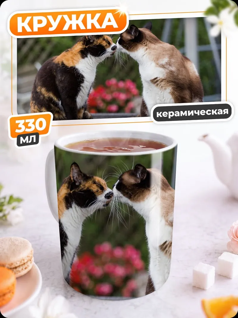 Кружка керамическая Две кошки целуются