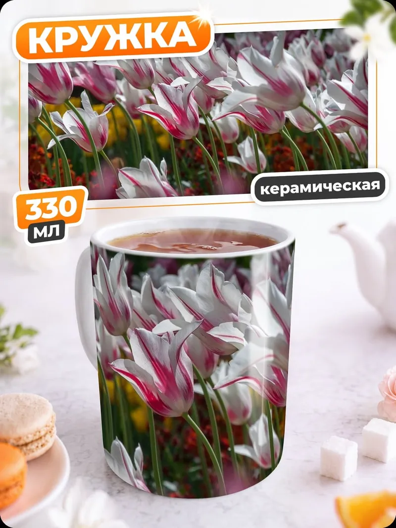 Кружка керамическая Поле тюльпанов весной