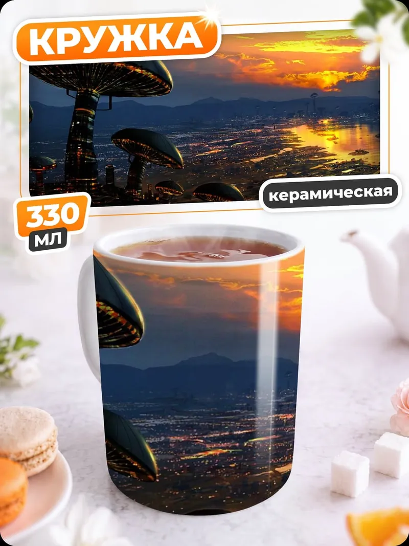 Кружка керамическая Фантастический город грибов