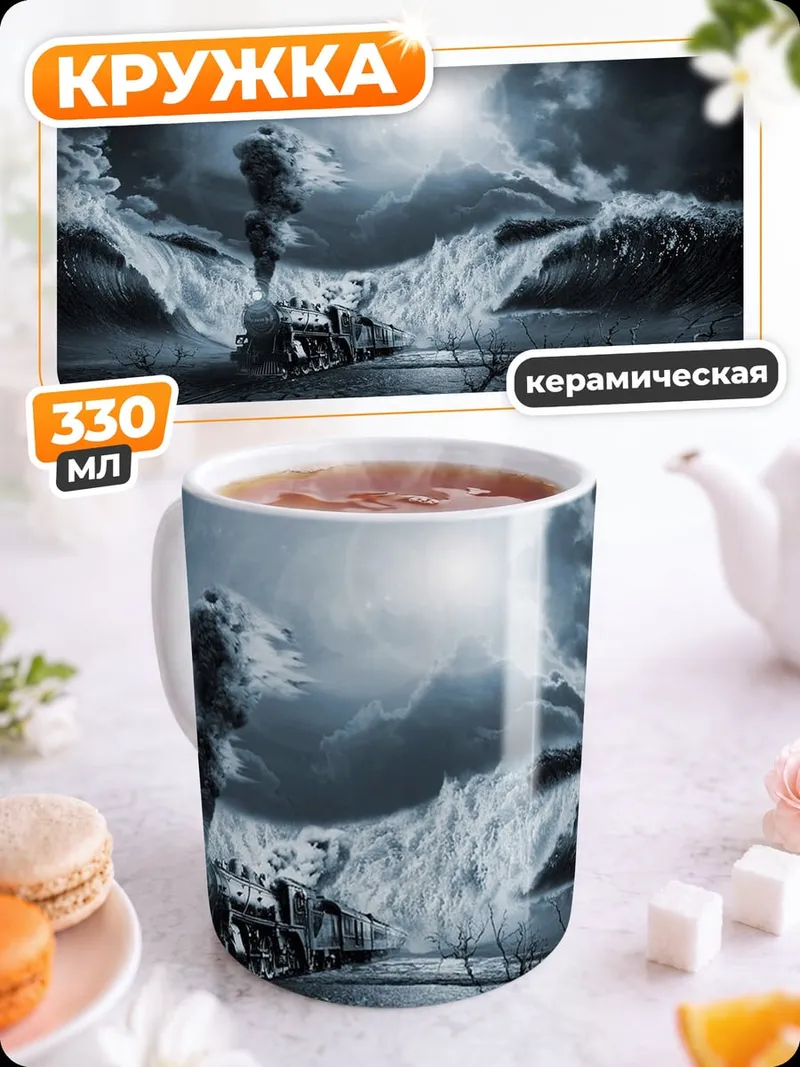 Кружка керамическая Поезд в бушующем море