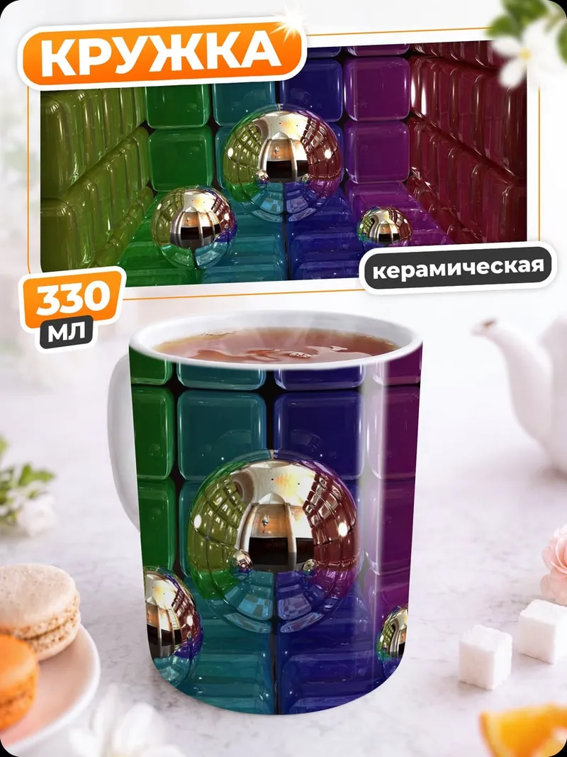 Кружка керамическая Неоновые кубы геометрия
