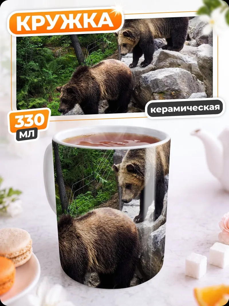 Кружка керамическая Медведи на камнях