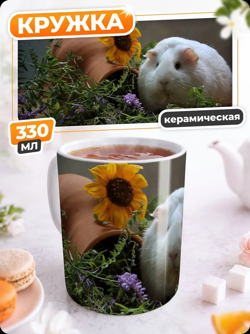 Кружка керамическая Морская свинка и цветок