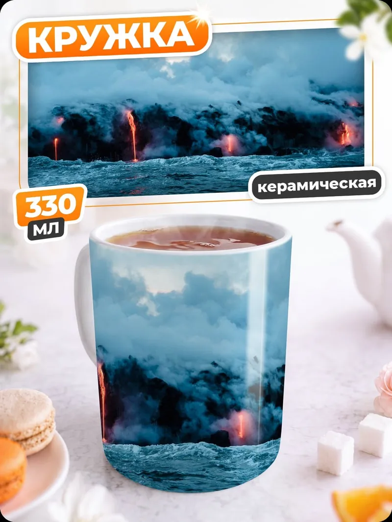Кружка керамическая Извержение вулкана океан