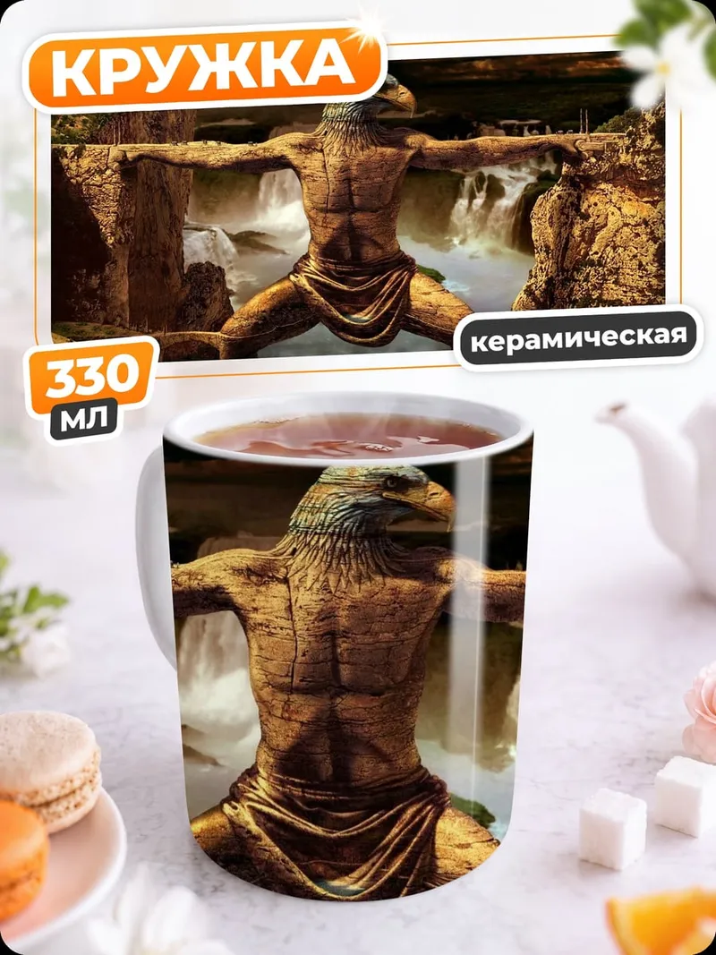 Кружка керамическая Человек-птица в водопадах