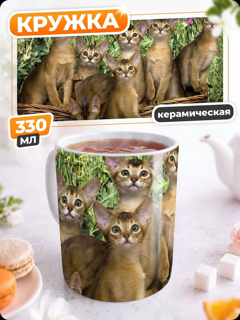 Кружка керамическая Котята в корзине