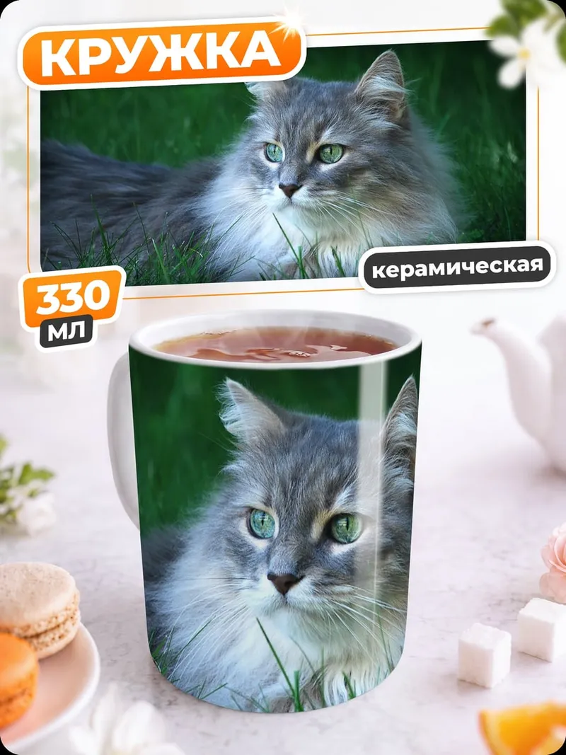 Кружка керамическая Кот на траве
