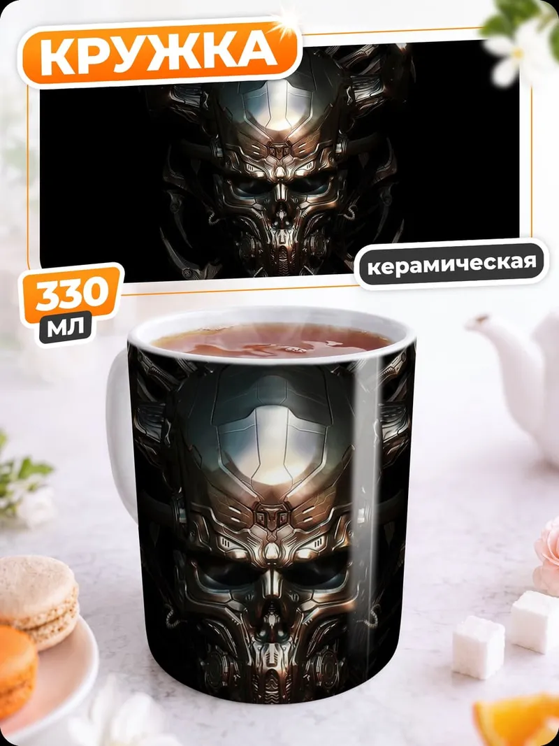 Кружка керамическая механический череп