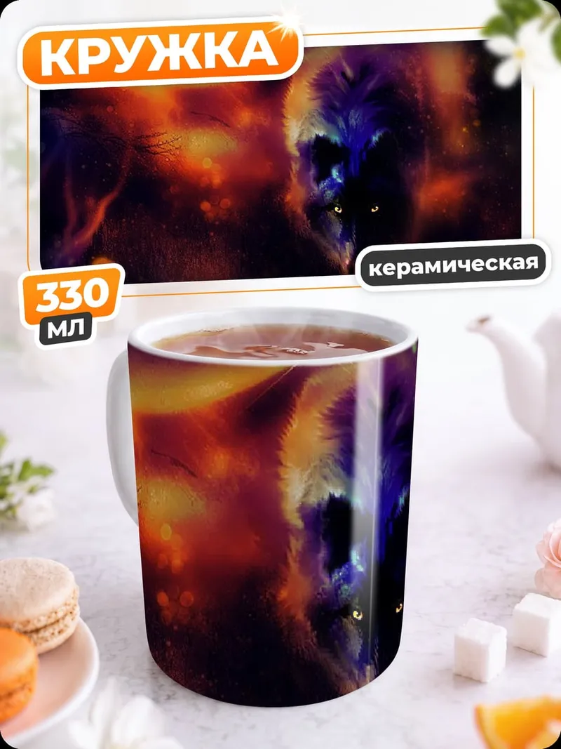 Кружка керамическая космический волк