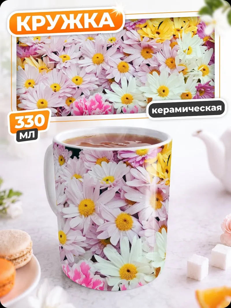 Кружка керамическая Цветочный фон