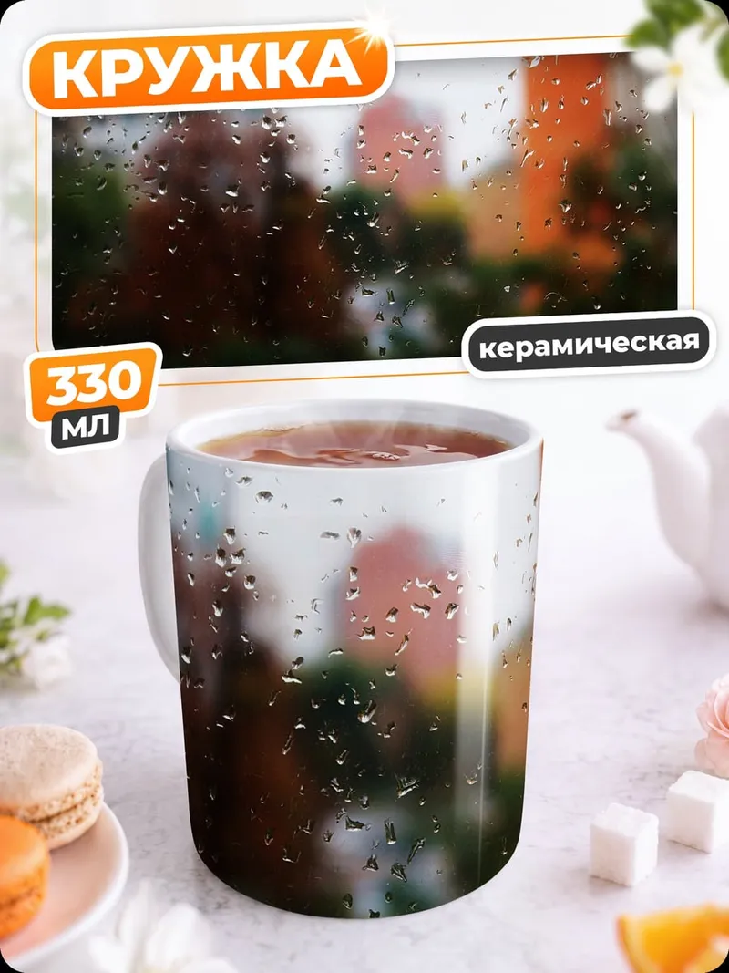 Кружка керамическая Капли дождя на стекле