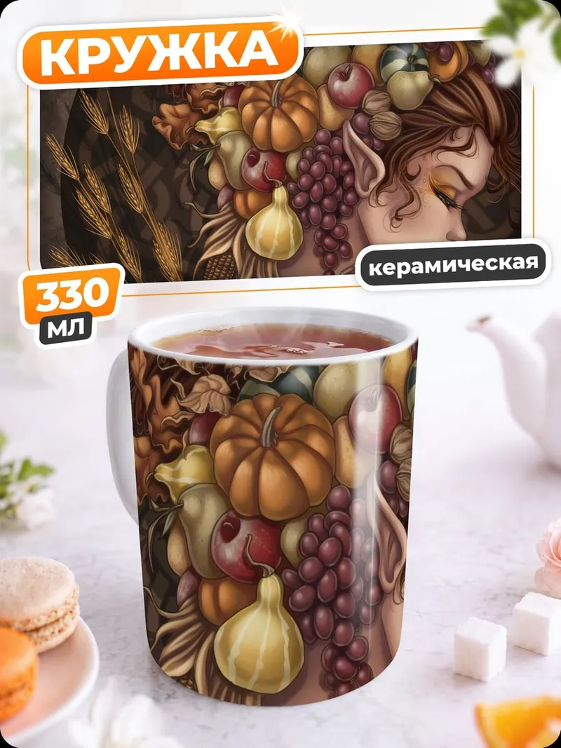 Кружка керамическая Фея урожая с фруктами