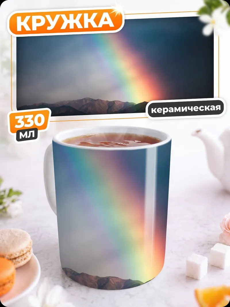 Кружка керамическая Радуга над горами