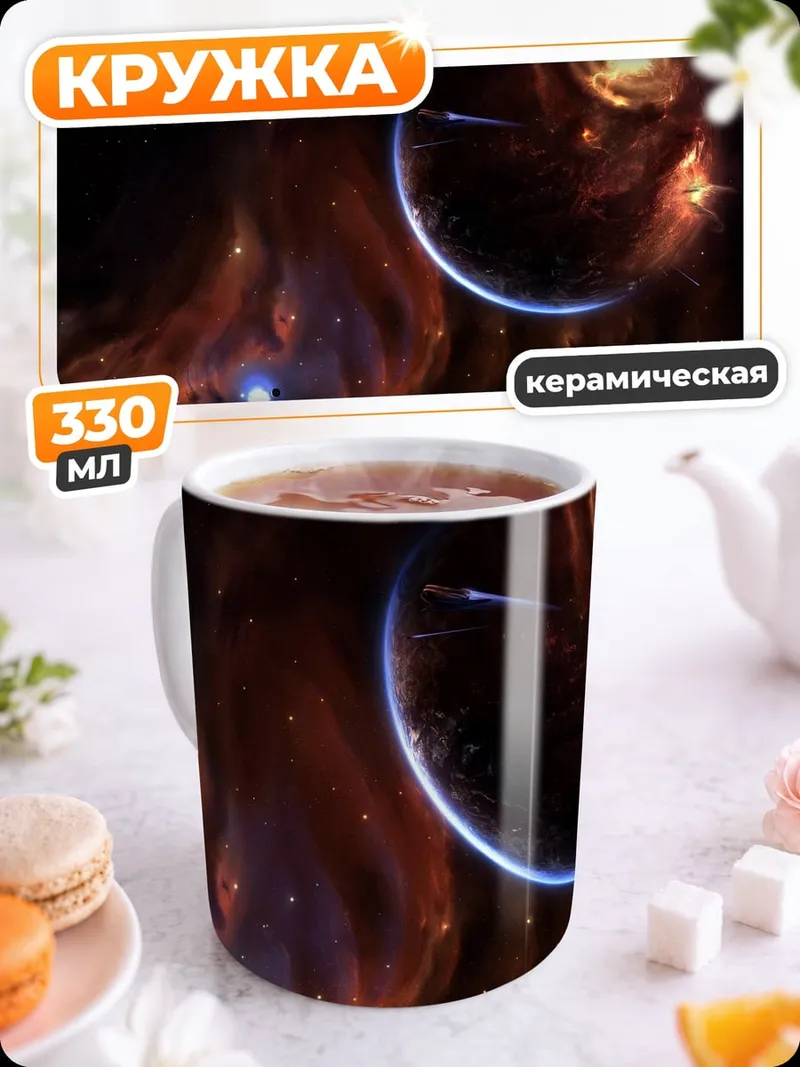 Кружка керамическая Космическая туманность и планета