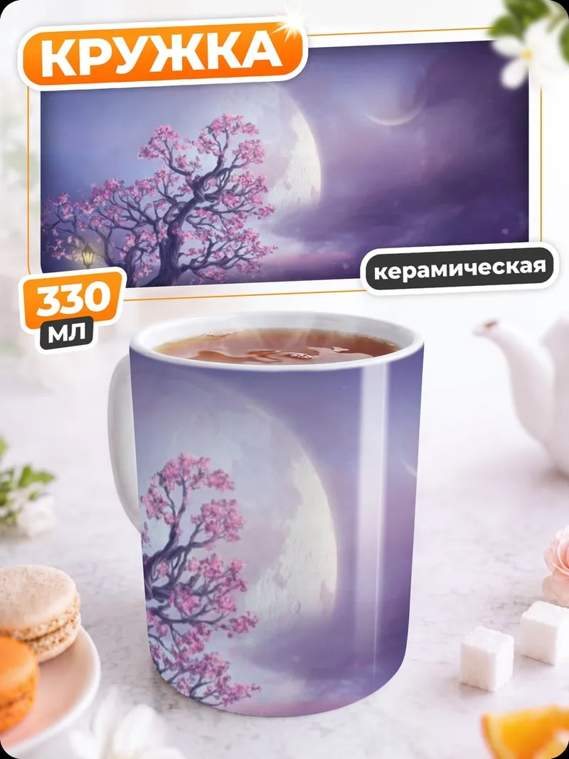 Кружка керамическая Цветущее дерево ночью