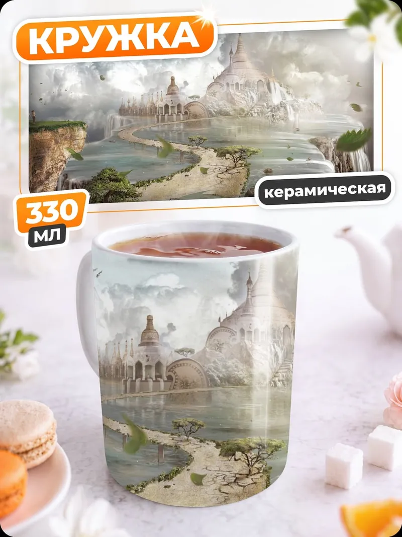 Кружка керамическая Небесный замок на водопадах