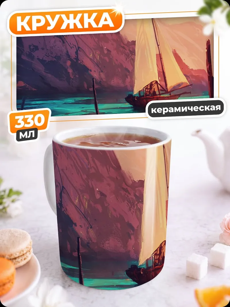 Кружка керамическая Парусник на закате