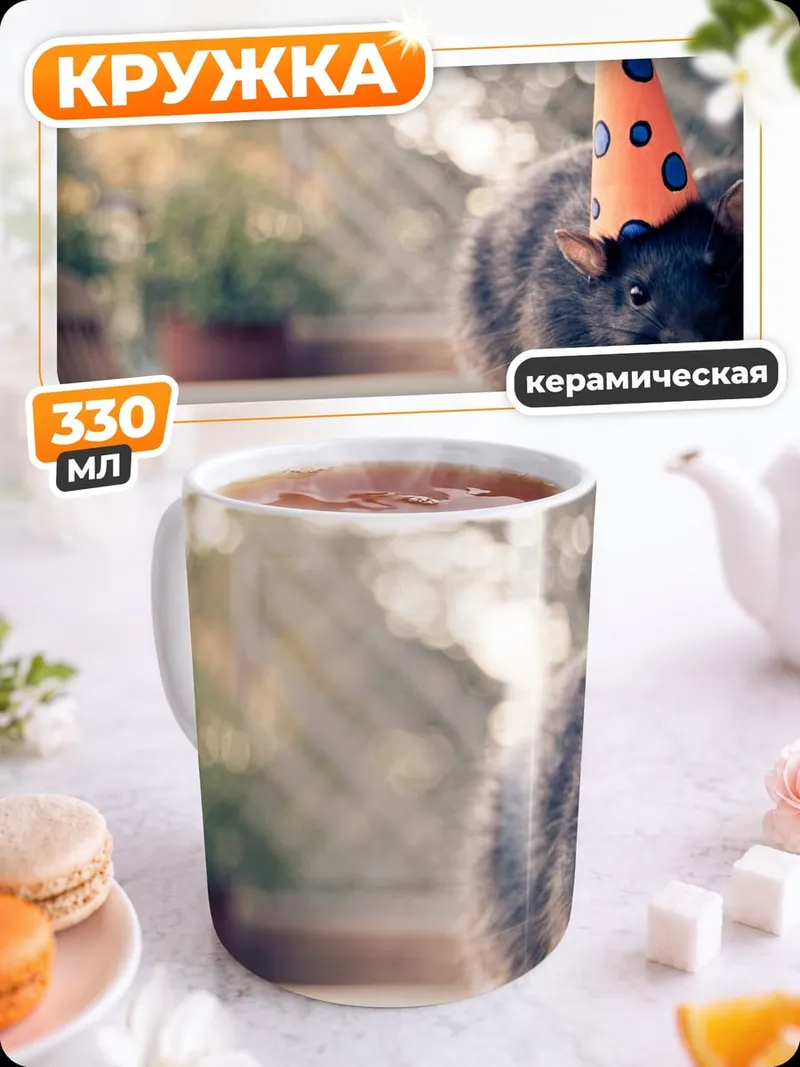 Кружка керамическая Крыса в колпаке