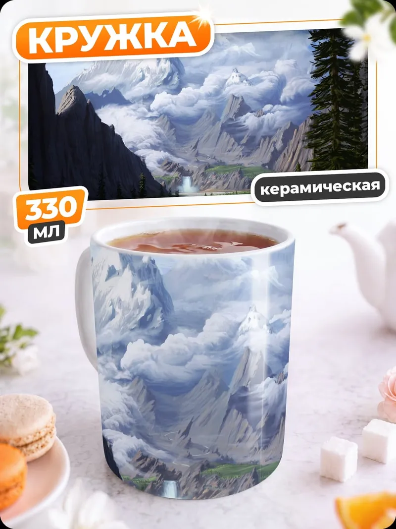 Кружка керамическая Горный пейзаж с озером