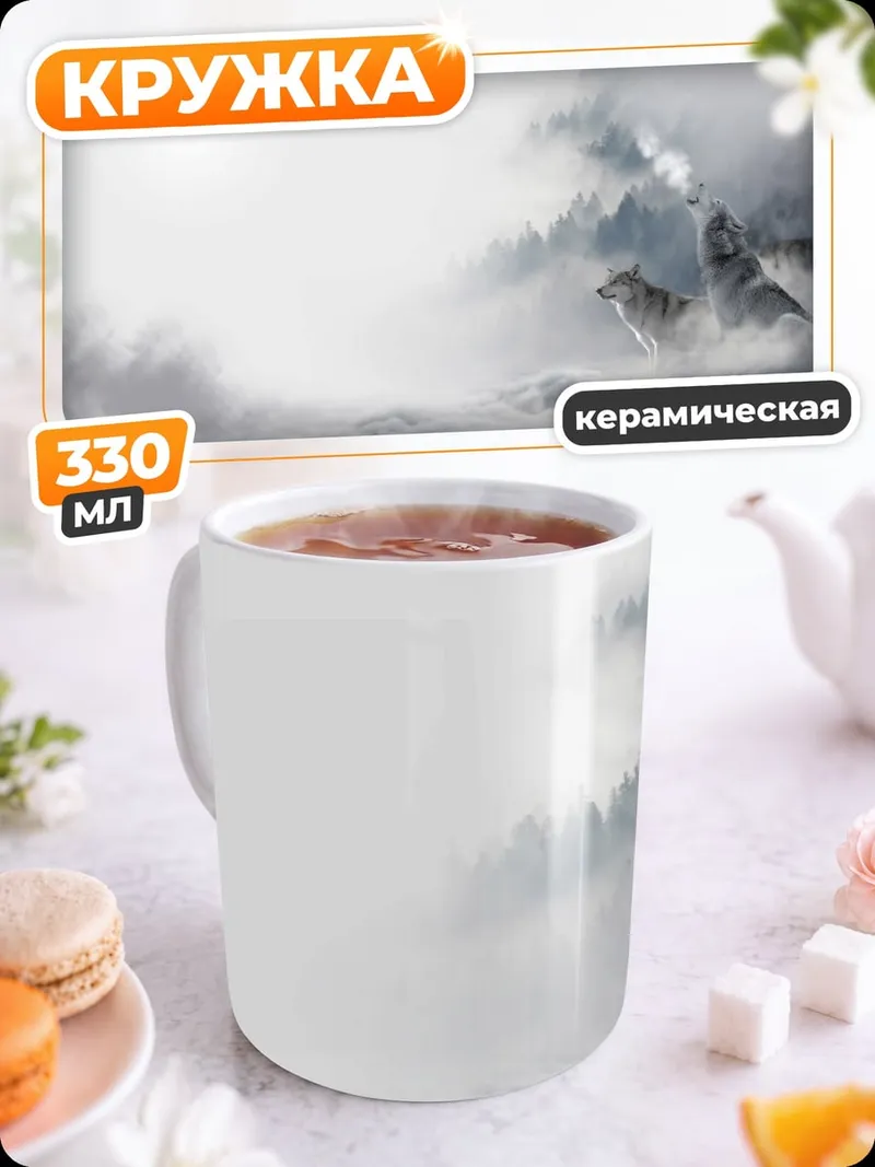 Кружка керамическая Волк в тумане