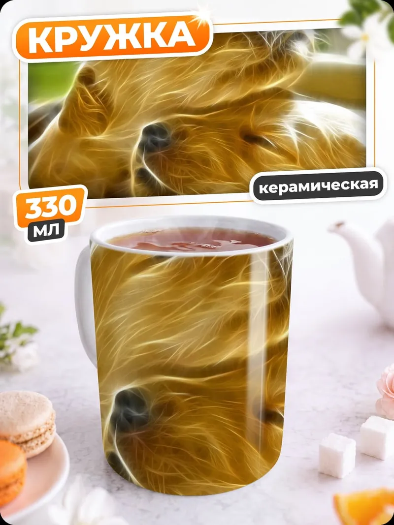 Кружка керамическая Спящие щенки золотистые