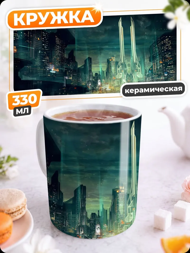 Кружка керамическая Футуристический город ночью