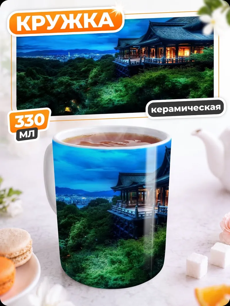 Кружка керамическая японский дом ночью