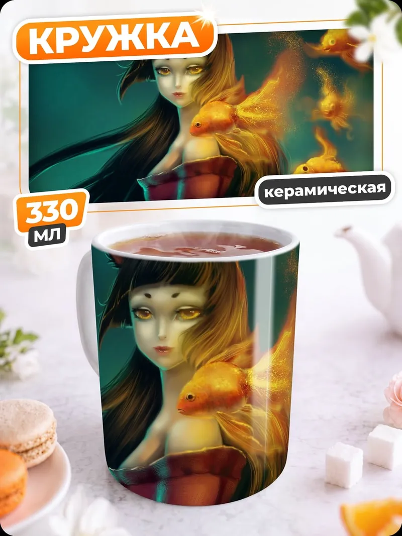 Кружка керамическая Девушка с золотыми рыбками