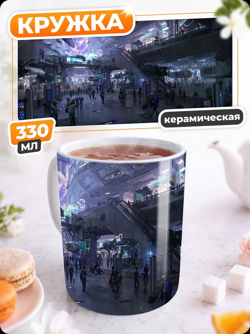 Кружка керамическая футуристический вокзал