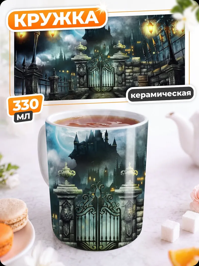 Кружка керамическая готический замок ночью