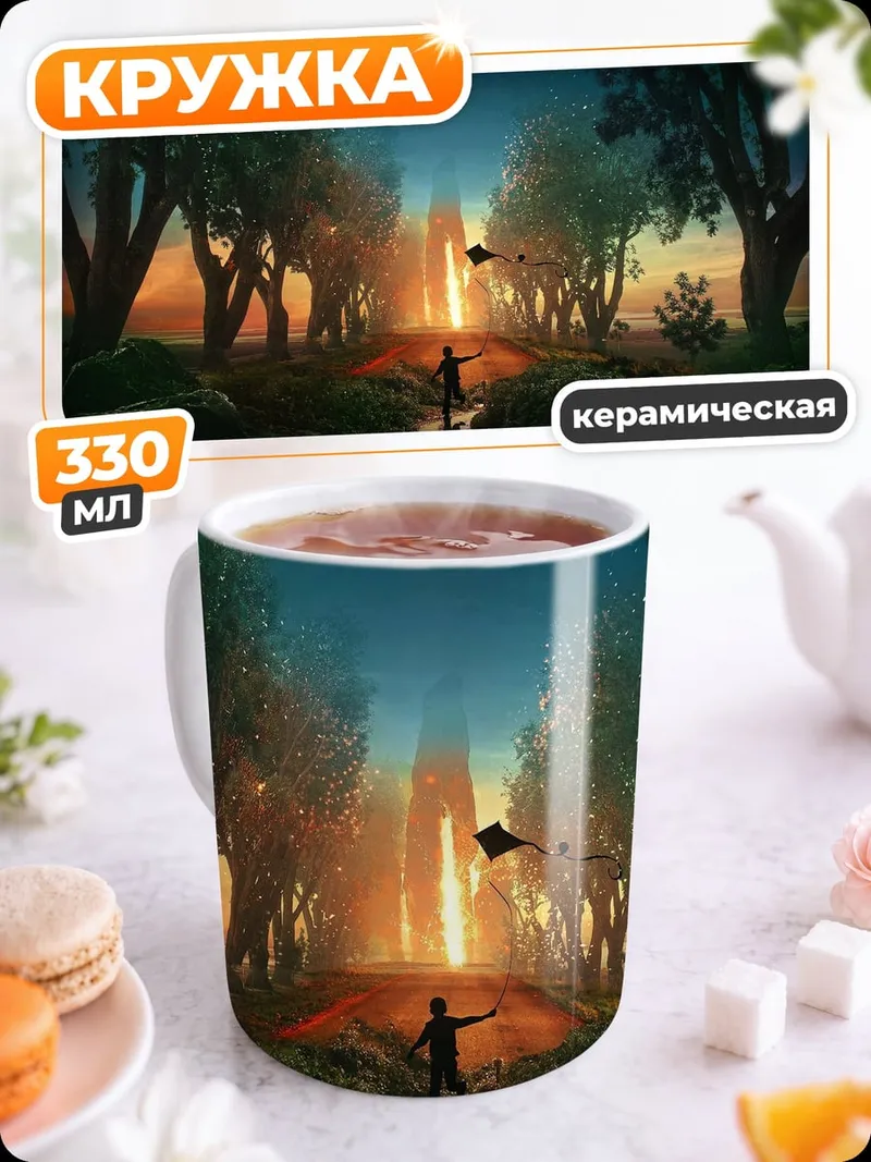 Кружка керамическая Закат в лесу