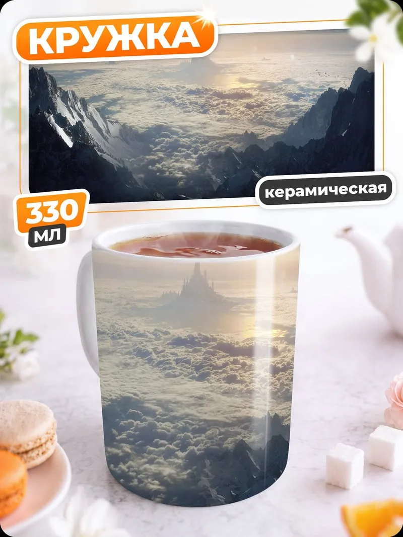 Кружка керамическая Горный пик в облаках