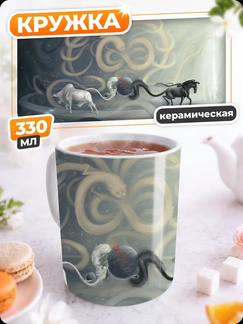 Кружка керамическая Белый и черный конь