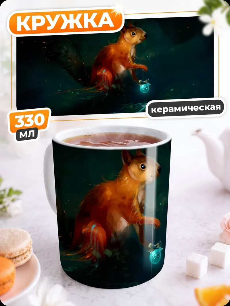 Кружка керамическая Белка с фонарем