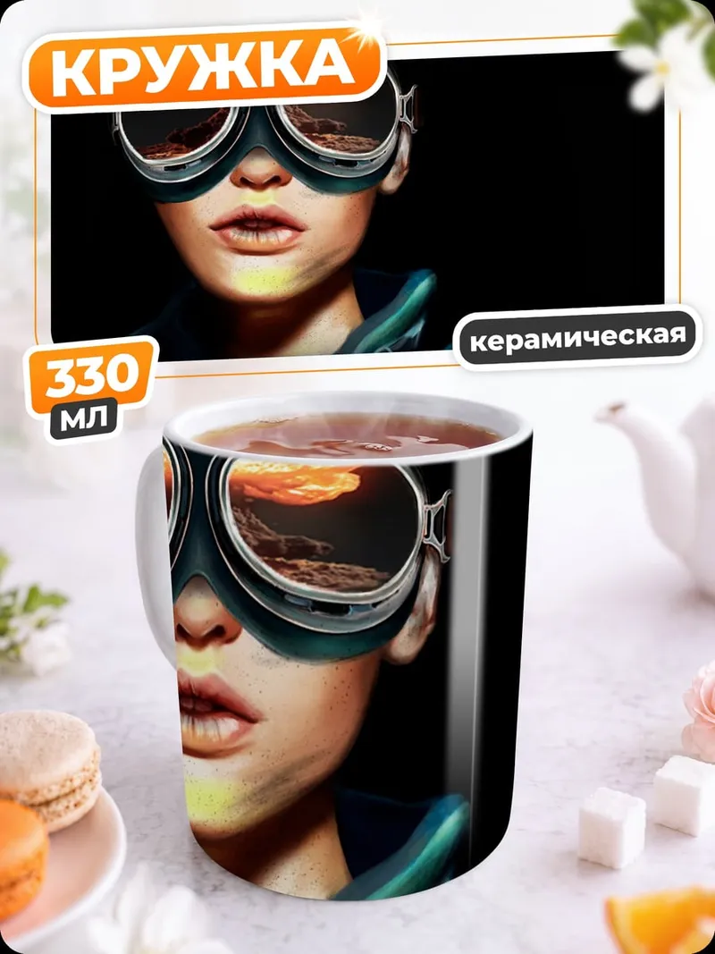 Кружка керамическая Девушка в очках пилота