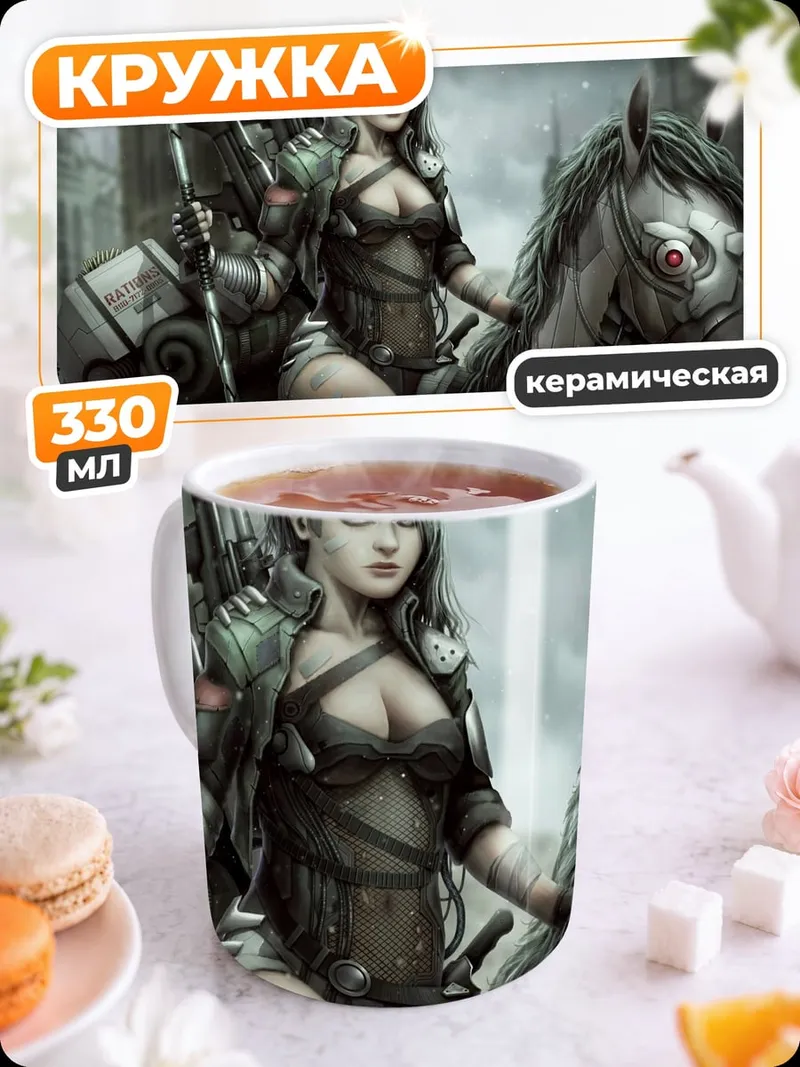 Кружка керамическая Девушка на механическом коне
