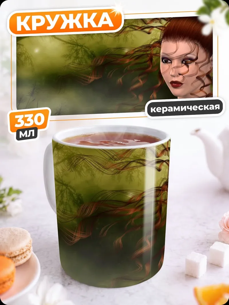 Кружка керамическая девушка с рыжими волосами