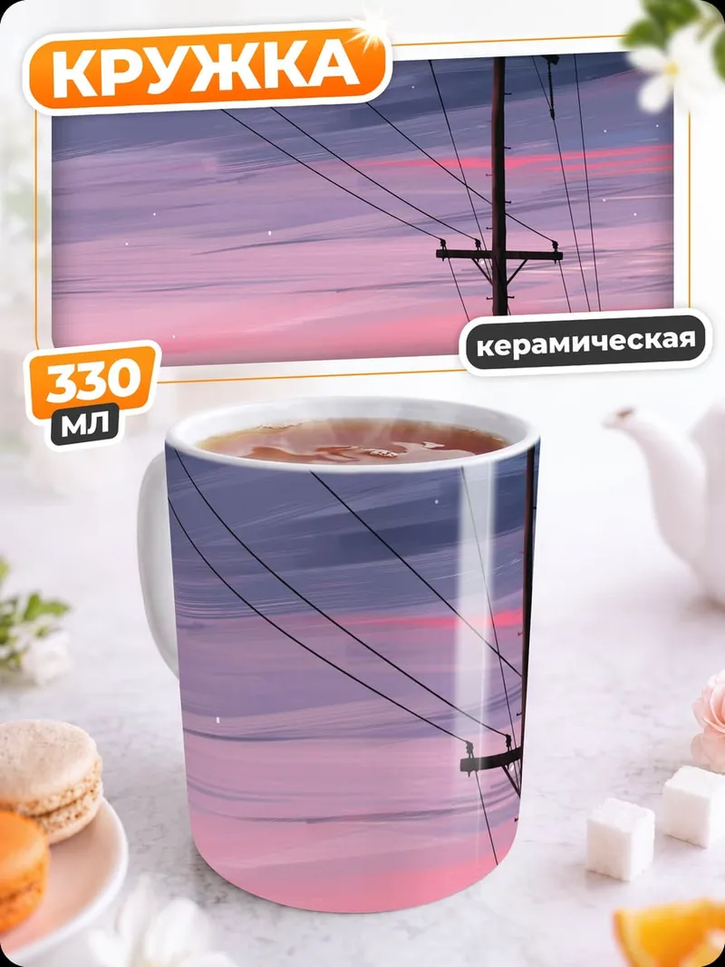 Кружка керамическая Электрические столбы закат