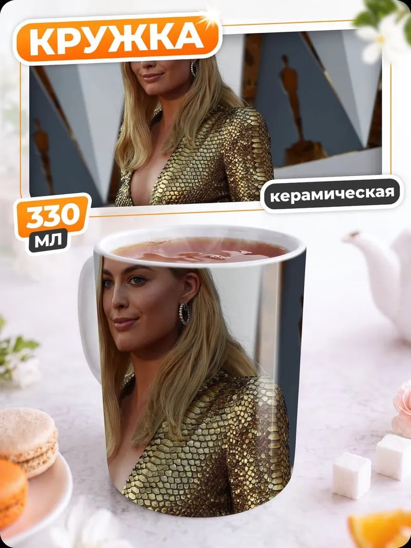 Кружка керамическая Золотая девушка на красной
