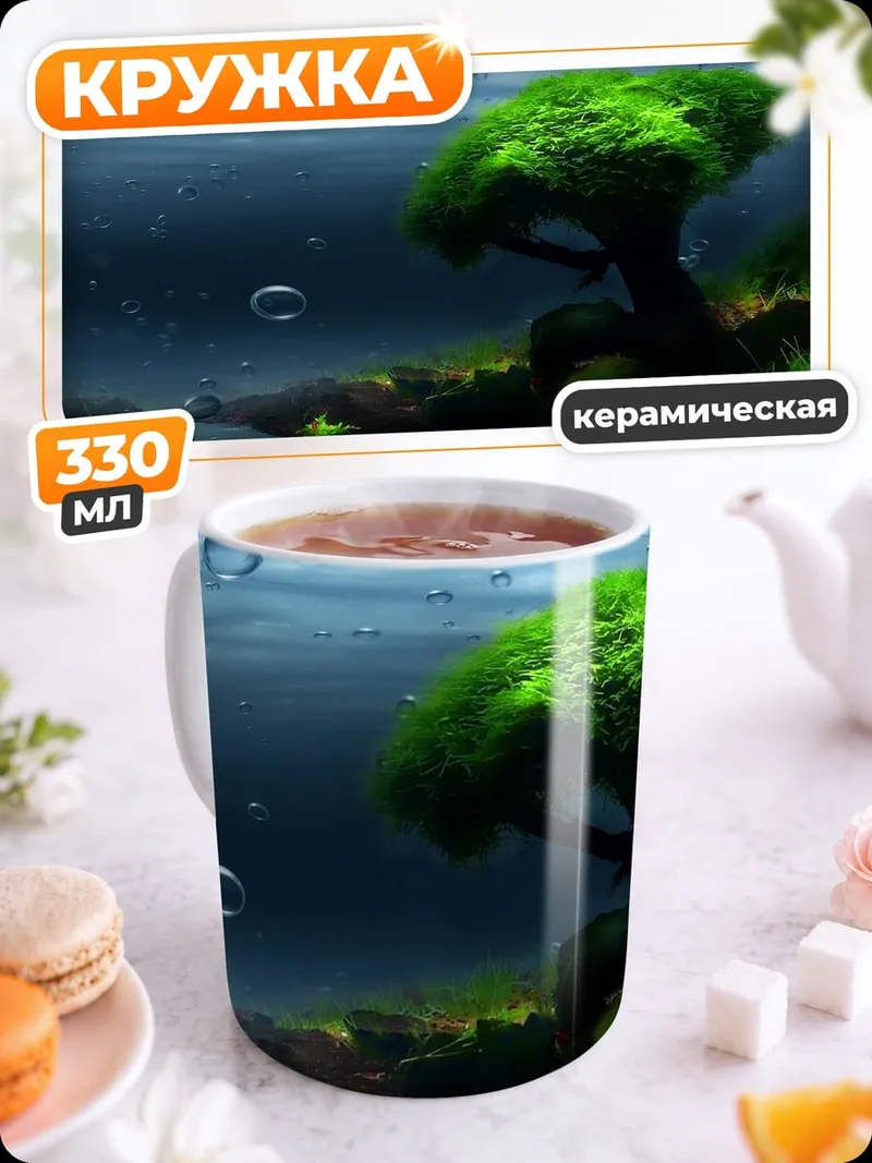 Кружка керамическая Подводный мир дерево