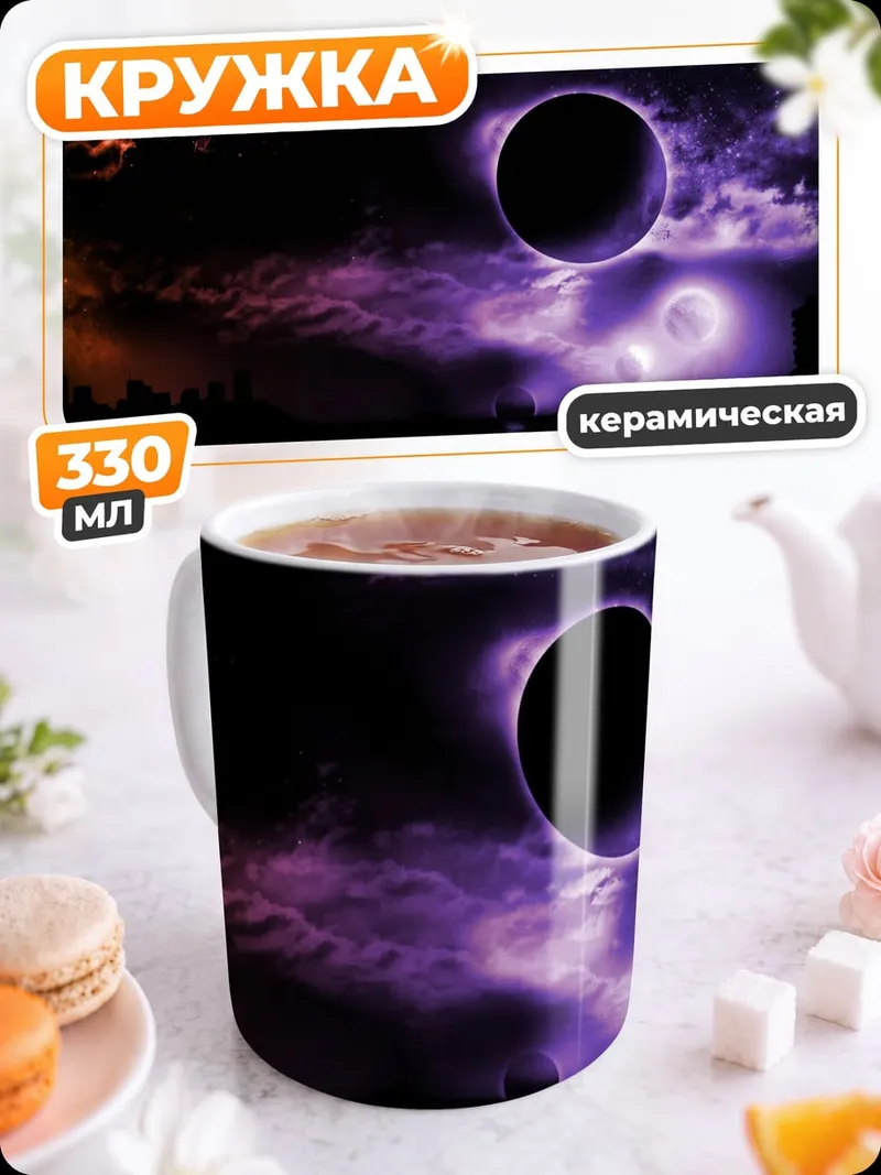Кружка керамическая Двойная луна фиолетовый космос