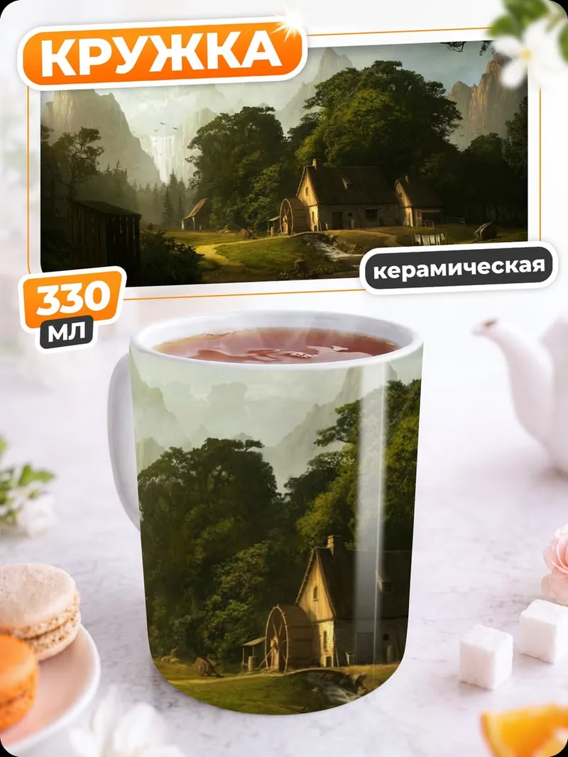 Кружка керамическая сказочная деревня