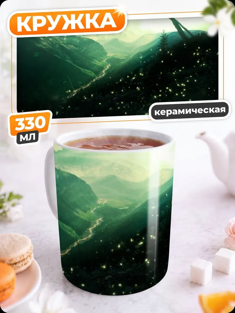 Кружка керамическая Горный пейзаж туман