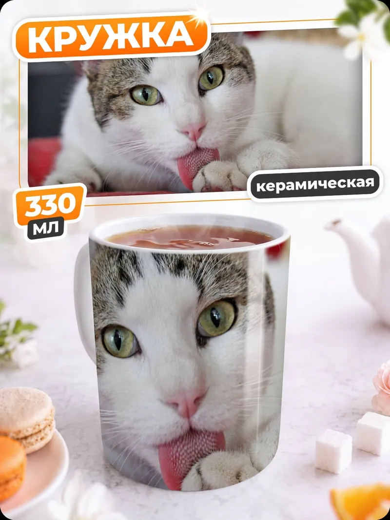 Кружка керамическая Кошка умывается